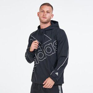 Addidas Essentials Men's XL Black Giant Logo 1/4 Zip Hooded Windbreaker Outdoors